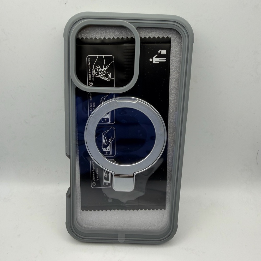 Enclosed Protective Gray iPhone 16 Pro Max Case with Ring Holder. Open Box.